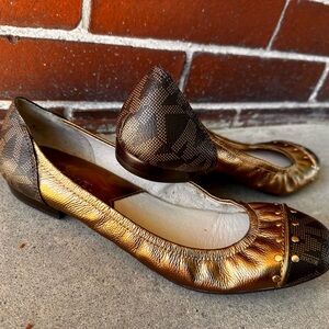 MICHAEL KORS - Women's Gold and Brown Ballet Flats - New Without Tags